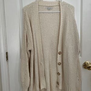 American Eagle Long Button-Up Cardigan Cream (S)